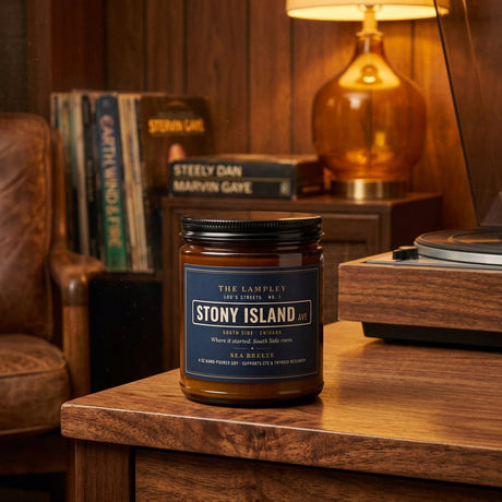 Lou's Streets No. I Stony Island Ave 4oz amber jar candle, Sea Breeze