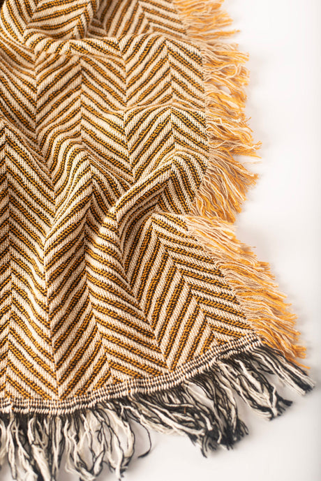Golden herringbone woven cotton throw blanket