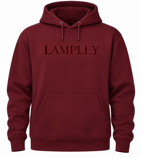 The Lampley burgundy hoodie with embroidered LAMPLEY lettering