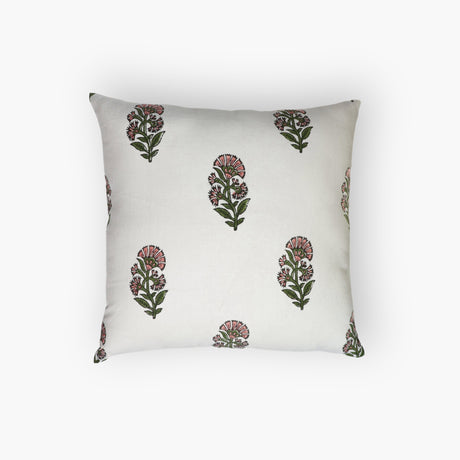 Pink Begum hand-block printed linen pillow cover
