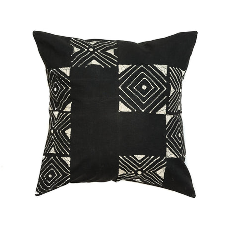 Matika black mudcloth pillow cover with white crackle grid