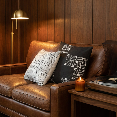 Matika mudcloth pillows in black in a vintage den