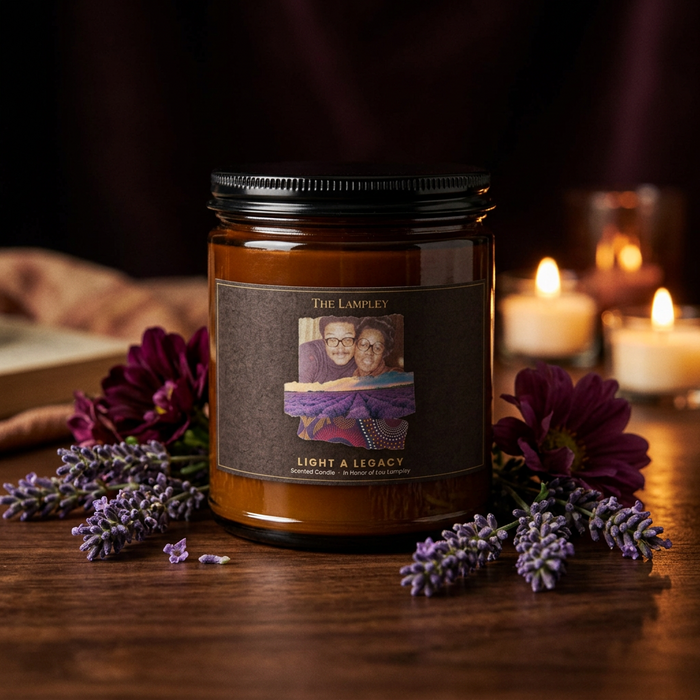 The Lou Light a Legacy candle with flowers and candlelight