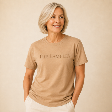 The Lampley camel unisex t-shirt with embroidered logo