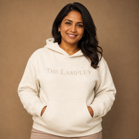 The Lampley cream unisex hoodie with embroidered logo