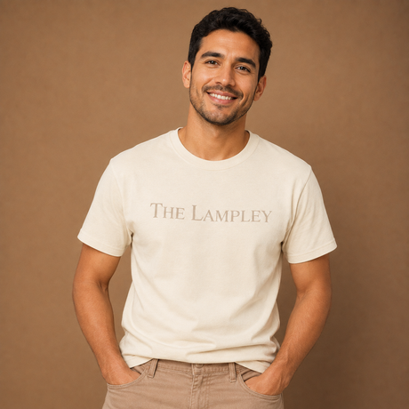 The Lampley cream unisex t-shirt with embroidered logo