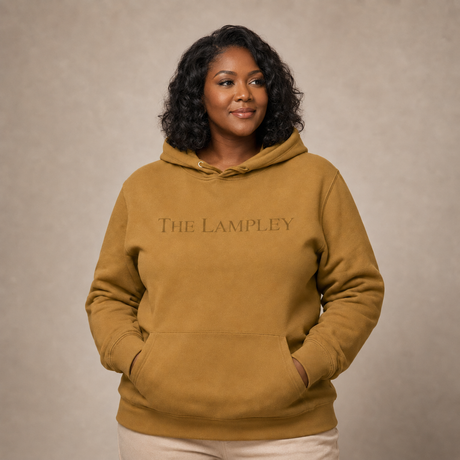 The Lampley gold unisex hoodie with embroidered logo