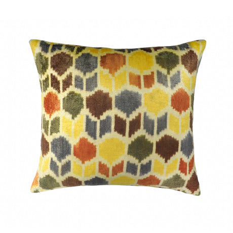 Tulips silk velvet ikat pillow cover in ochre, rust, and olive